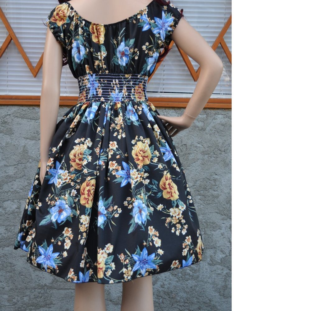 Women's Peasant Dress low shoulder Retro vintage 1950's pinup swing style - Picture 4 of 6